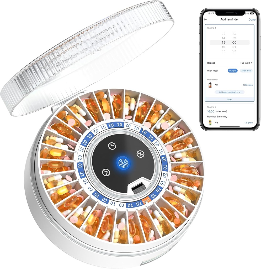 Dispensador automático de píldoras Zoksi Premium 31-Slot con bloqueo de precisión " Key Lock, organizador de medicamentos inteligentes con alarma " Light, organizador electrónico de píldoras para el olvido