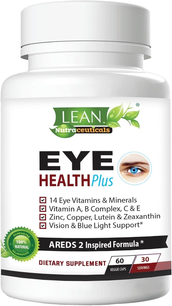Areds 2 Eye Health Plus w/ Copper, Vitamin A B C E, Lutein & Zeaxanthin, Quercetin, Zinc, Bilberry Extract, Biotin - Sight Care, Dryness, Strain, Night Vision Supplement for Adults 60 capsule