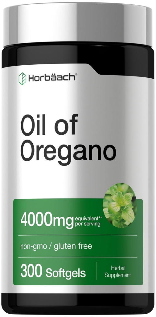 Horbäach Oregano Petróleo Silencio 4000mg  300 Softgel Capsules Silencio Naturalmente Occurriendo Carvacrol Pills ← Non-GMO y Gluten Free Extract Suplemento