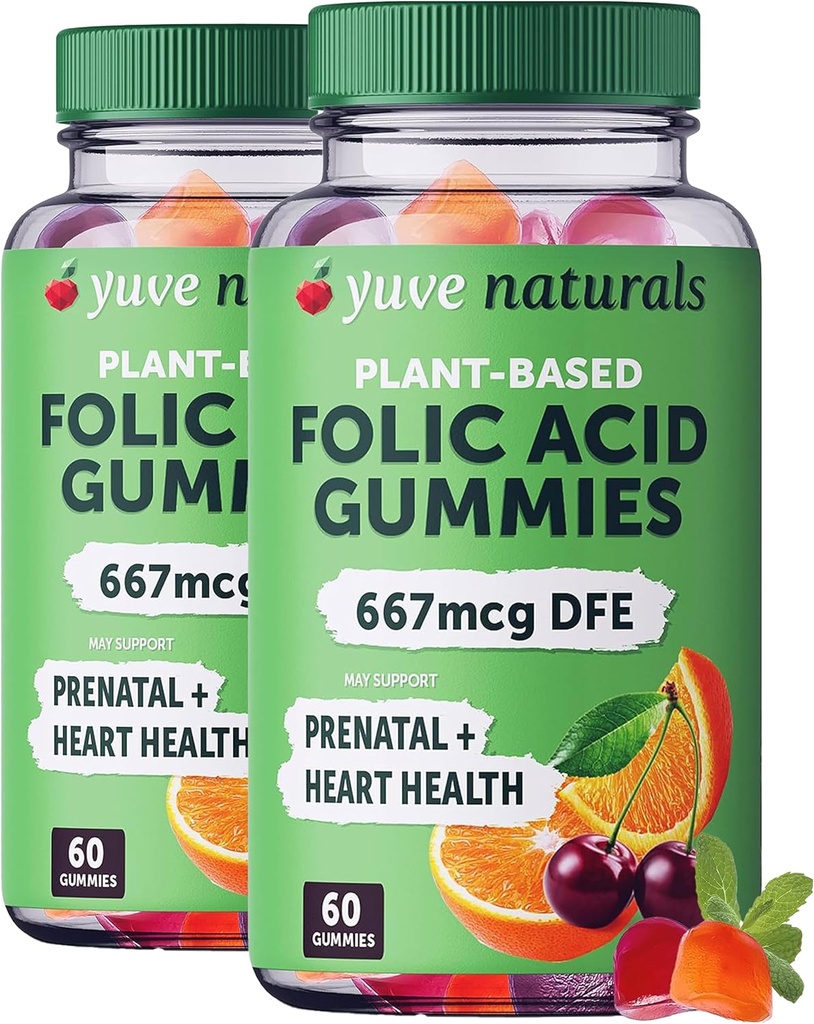 Yuve Prenatal Gummies for Women - Folic Acid Prenatal Vitaminas 667 mcg DFE - Chewable Prenatal Vitaminas - Hormonal Support & Folate Acid - Vegan & Natural - Prenatal Vitaminas Gummies - 2 Pack of 60ct