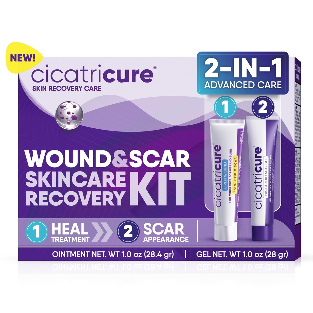 Kit Cicatricure Skin Recovery: Advanced Scar Gel &amp; Open Wound Care Antibiotic Ointment, Reduce Stretch Marks, Surgical &amp; Acne Scars, Treats Cuts & Burns, 1 oz Cada - para adultos &amp; niños
