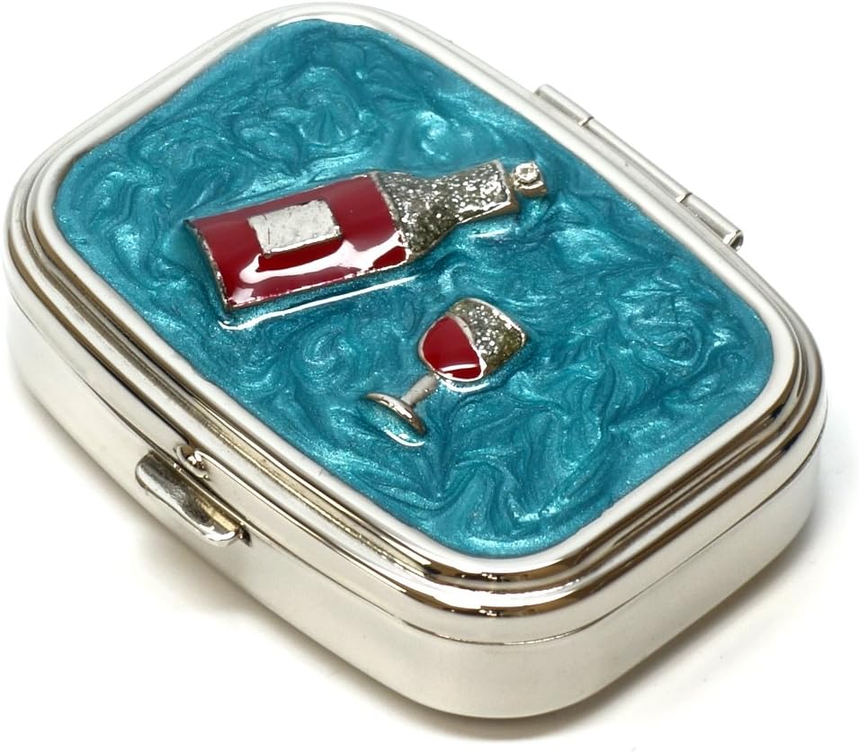 9327 Rectangular Pequeña Pill Box Organizador Aqua Blue Silver Women Travel Pill Case Purse Pocket Container Daily Portable Medicine Vitamin Box Suplemento Mini Almacenamiento