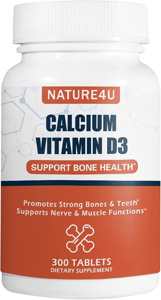 Calcium 1000 mg with Vitamin D3, Bone Health Supplement for Adults, Support Muscel Nerve Health and Calcium Absorption, 300 Tablet