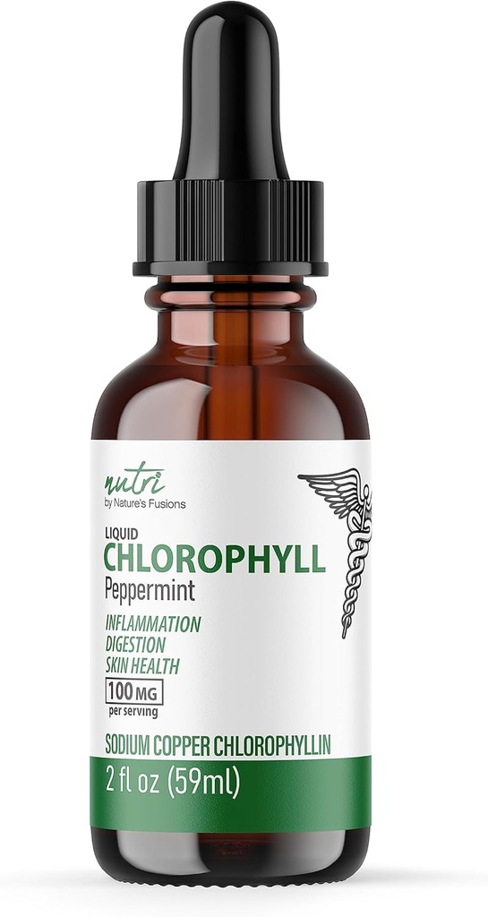 Nature's Fusions Nutri Liquid Chlorophyll Peppermint 100mg - Internal Deodorant & Detoxifier - Liquid Drops - 2 fl oz (59 Servings, 100mg per Serving) - Clorofila Liquida