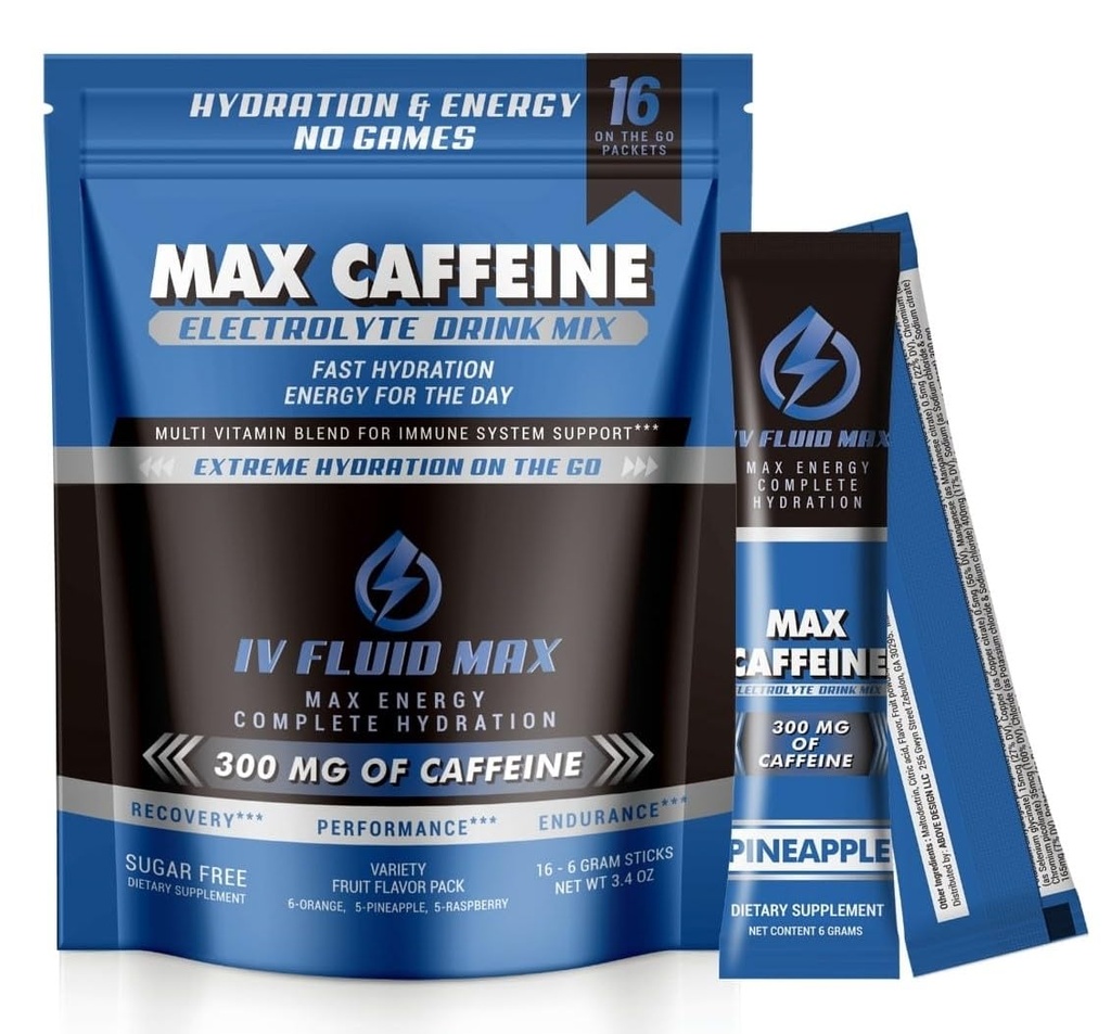 Aceleración de hidratación - 300 mg Caffeine - Electrolyte + Energy Drink Mix - Preworkout/Recovery Drink