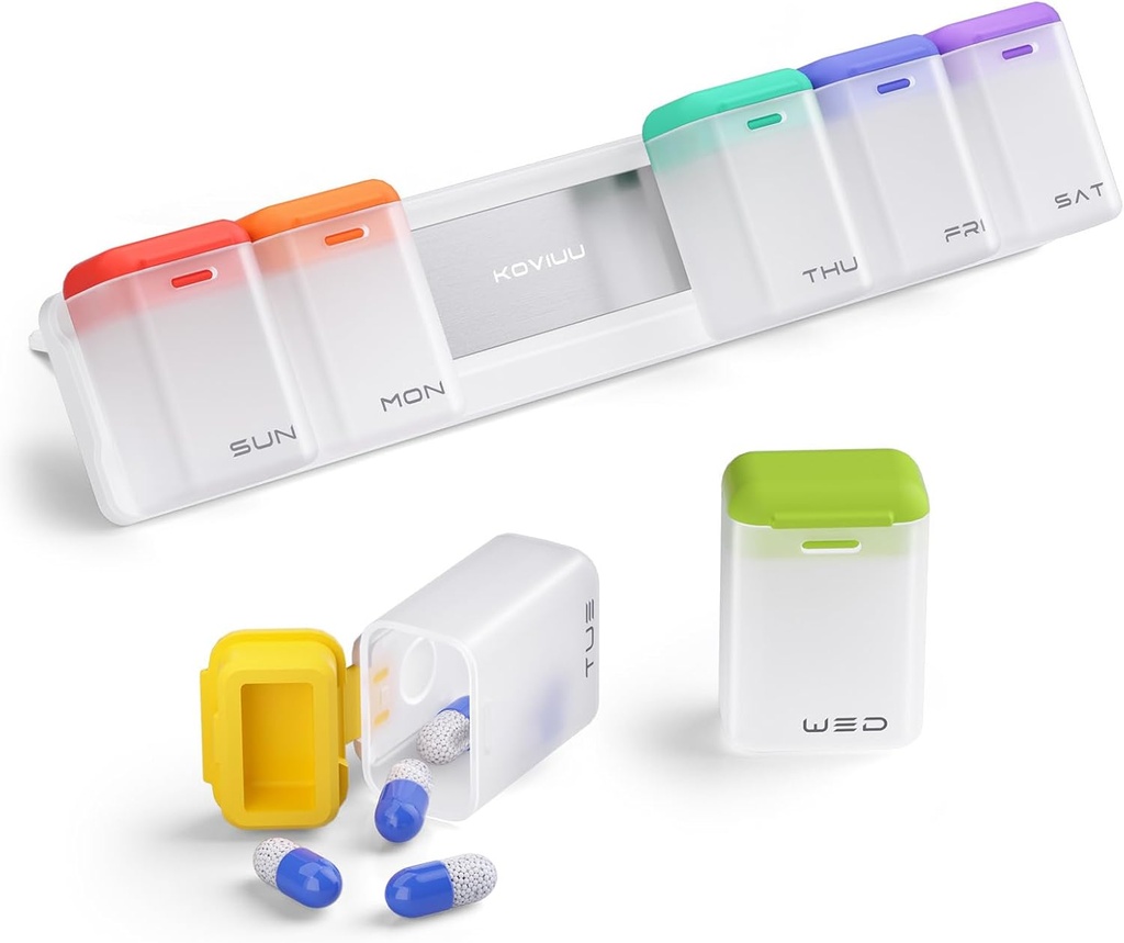 Organizador semanal de píldoras Magnético, Removible caja de píldoras 7 Día 1 Tiempo a día, Gran caso de píldora Viaje, Semana Una vez dispensador diario de medicamentos, Contenedor de medicina para suplemento Vitamina, Blanco