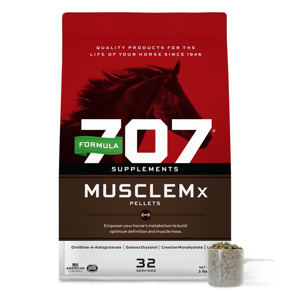 Fórmula 707 MuscleMx Equine Suplemento, 3lb Bolsa – Acondicionamiento Soporte y Muscle Builder para Caballos con Lisina, Gamma Oryzanol, Creatina & OKG