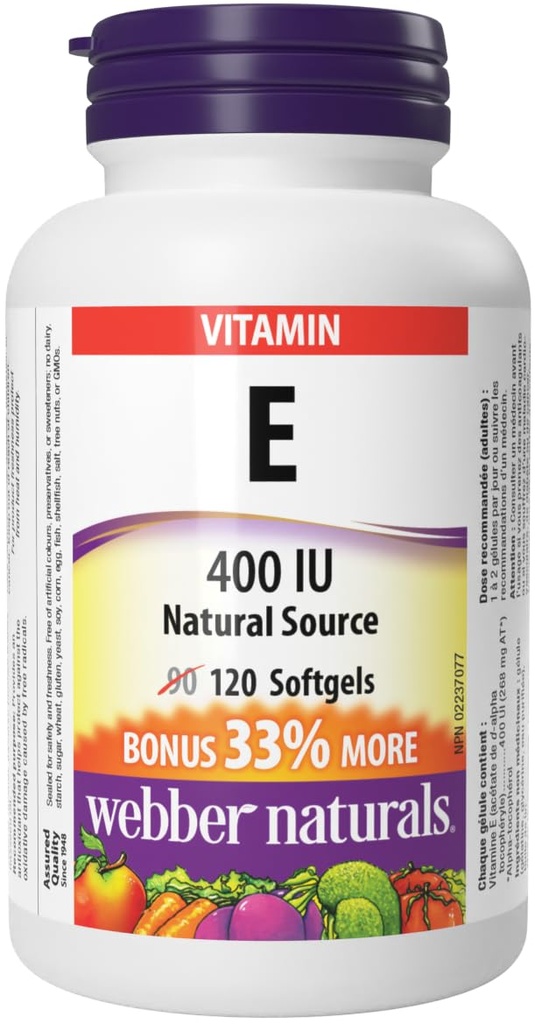 Webber Naturals Vitamina E Fuente Natural Softgel, 400 UI-120 Softgels