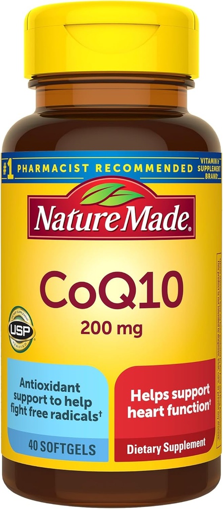 Nature Made CoQ10 200mg, Dietary Supplement for Heart Health Support, 40 Softgels, 40 Day Supply