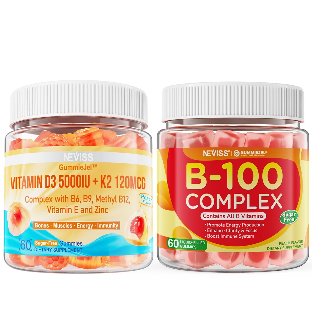 NEVISS Vitamina D3 K2 Gummies + Complejo de vitamina B100