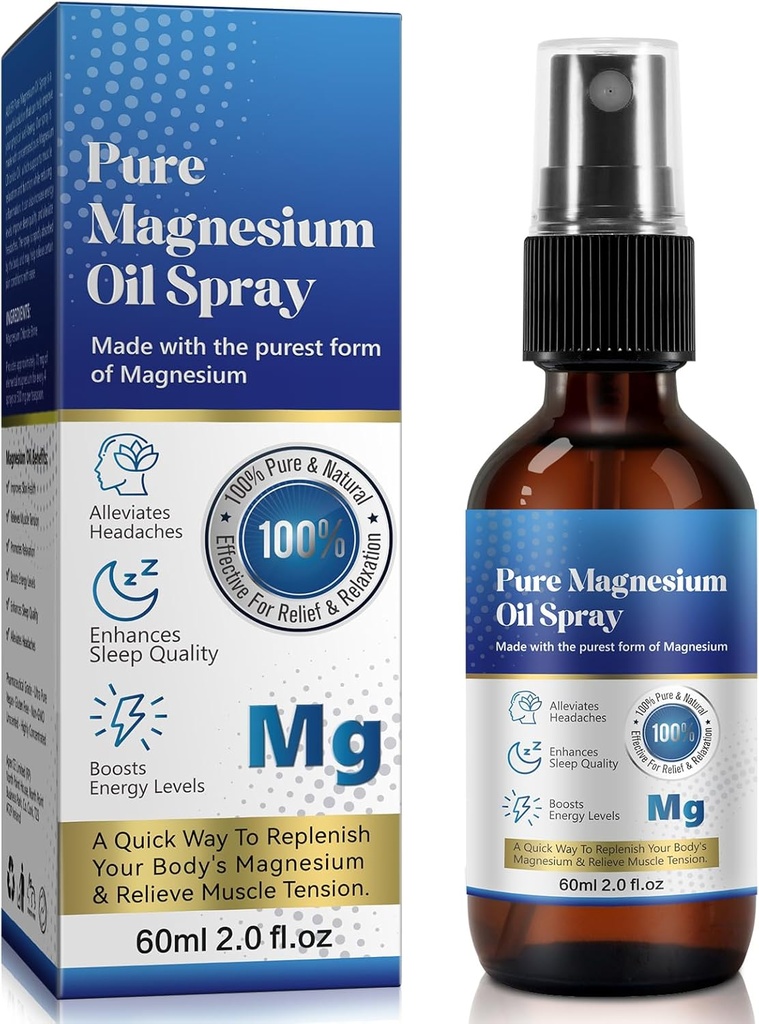 Pure Magnesium Oil Spray, 100% Pure & Natural Magnesium Spray, Gluten Free, Non-GMO Topical Magnesium Body Spray with Rosemary and Eucalyptus Oils, Magnesium Oil for Feet, 2.02FL.OZ (#1)