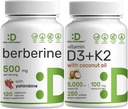 SUPLEMENTO DEAL Vitamina D3 5000iu + K2 100mcg Softgels &amp; Berberina Suplemento con Yohimbine Bundle – Vitaminas de Sunshine esenciales – Hidrocloruro de alta absorción Formas