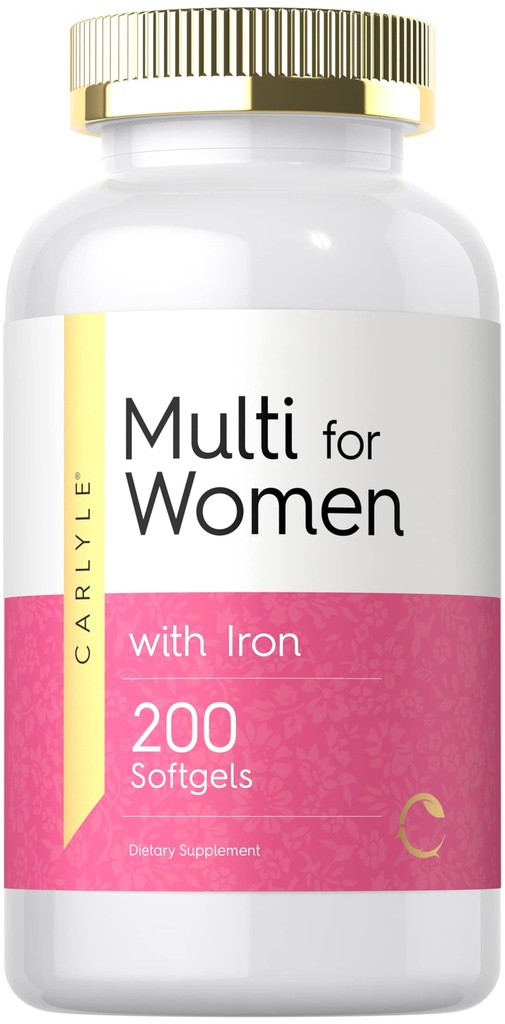 Carlyle Multivitamin for Women with Iron | 200 Softgels | Essential Vitamins, Minerals and Omegas | Nutritional Support Supplement | Non-GMO & Gluten Free