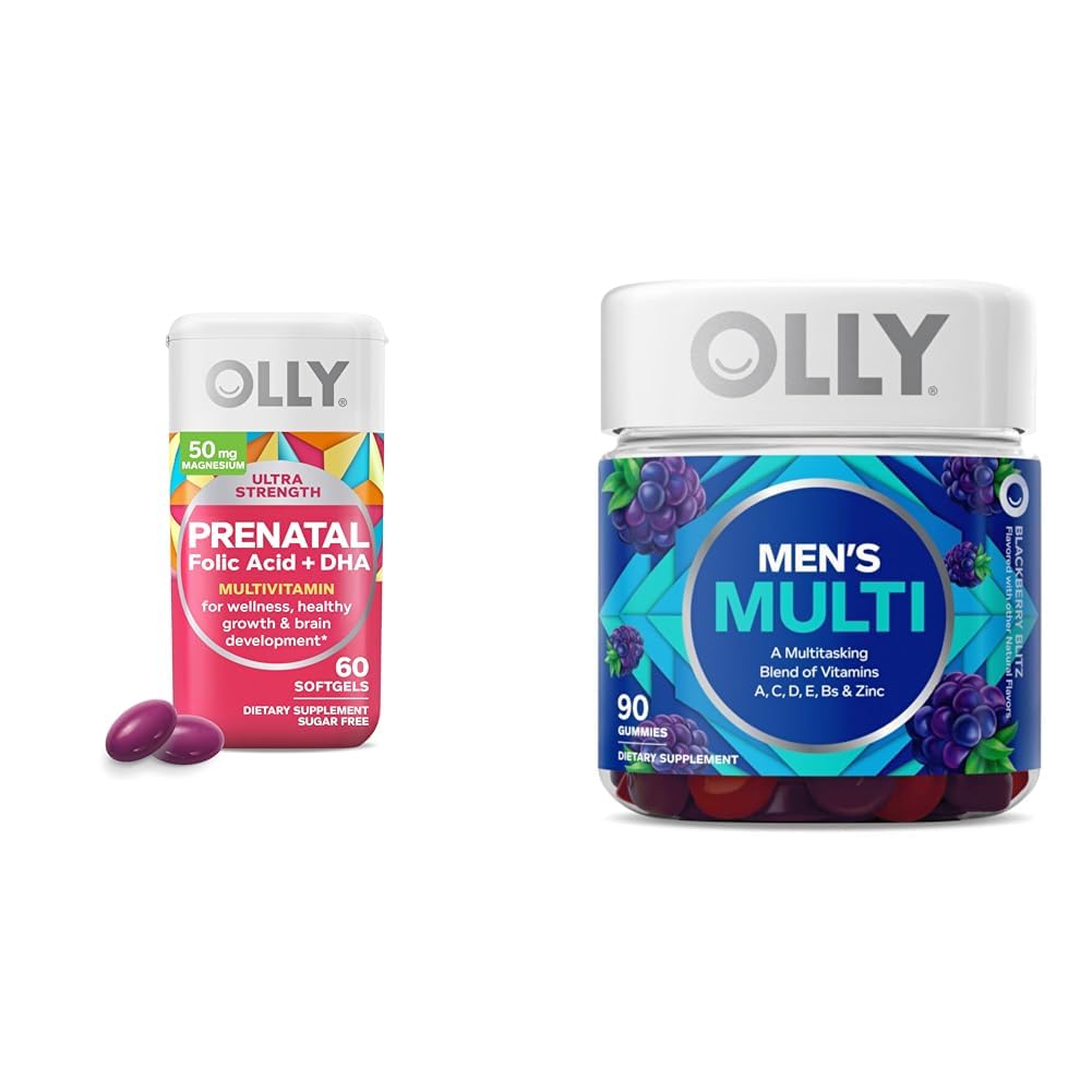OLLY Prenatal Multivitamin Softgels y las vitaminas multivitamínicas de hombres Bundle, 60 y 90 Cuenta