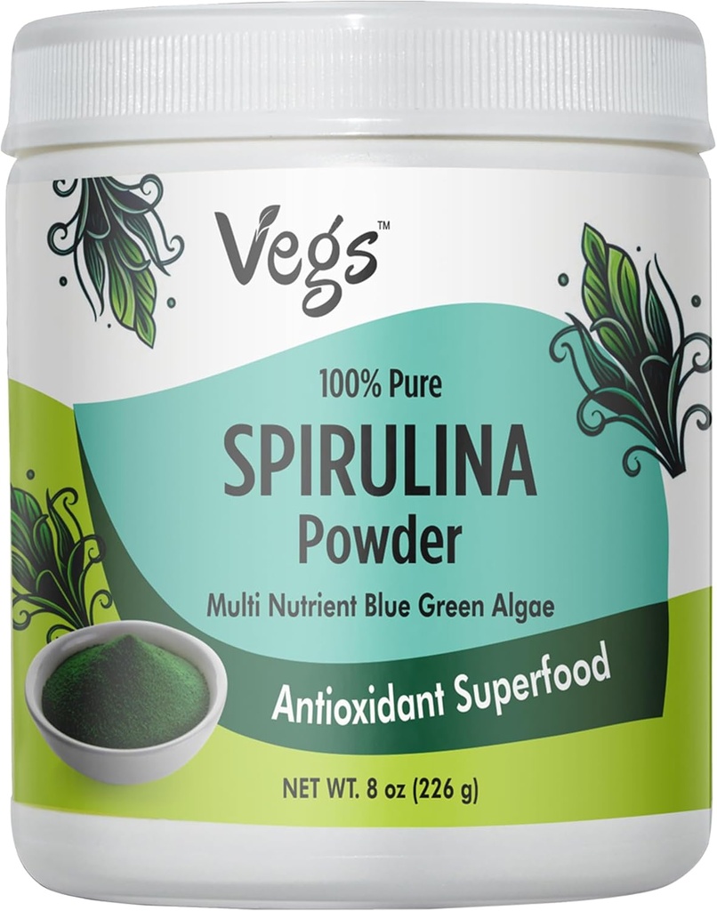 Organic Spirulina Powder - Blue Green Algae Plant-Based Superfood Blend - Antioxidant-Rich with Chlorophyll, Vitamins & Minerals for Cleansing, Energy & Immunity Support - Vegan, Non-GMO - 8 oz