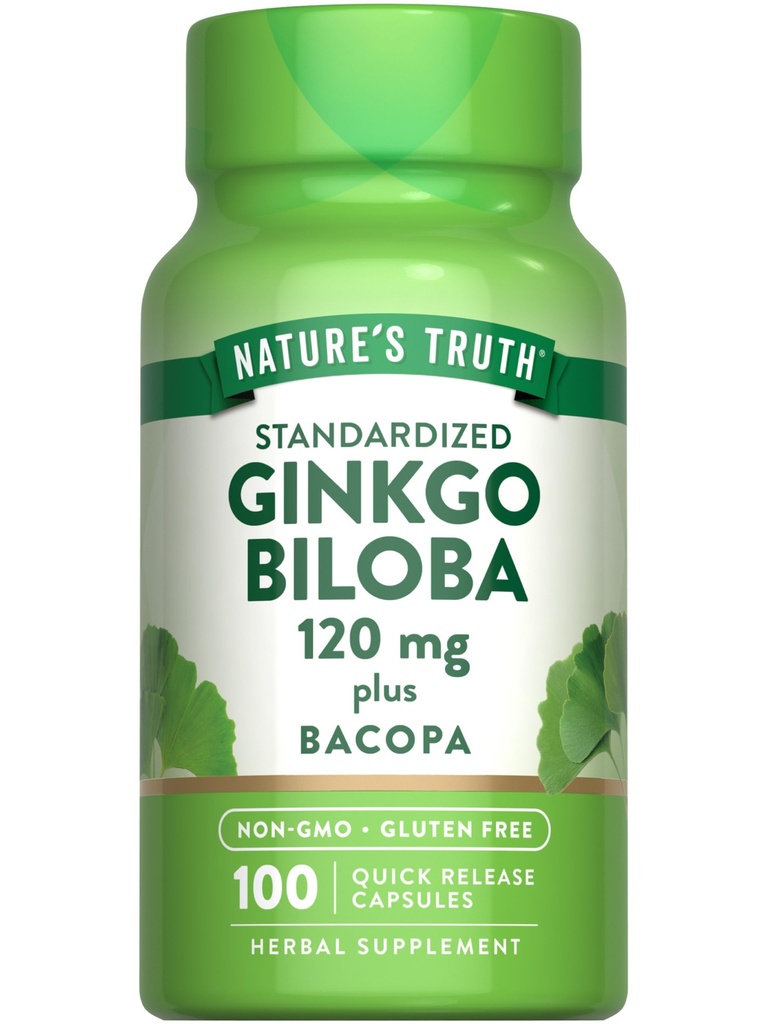 La verdad de la naturaleza Ginkgo Biloba 120mg  Plus Bacopa ← 100 Quick Release Capsules ← Standardized Extract ← Non-GMO y Gluten Free Supplement