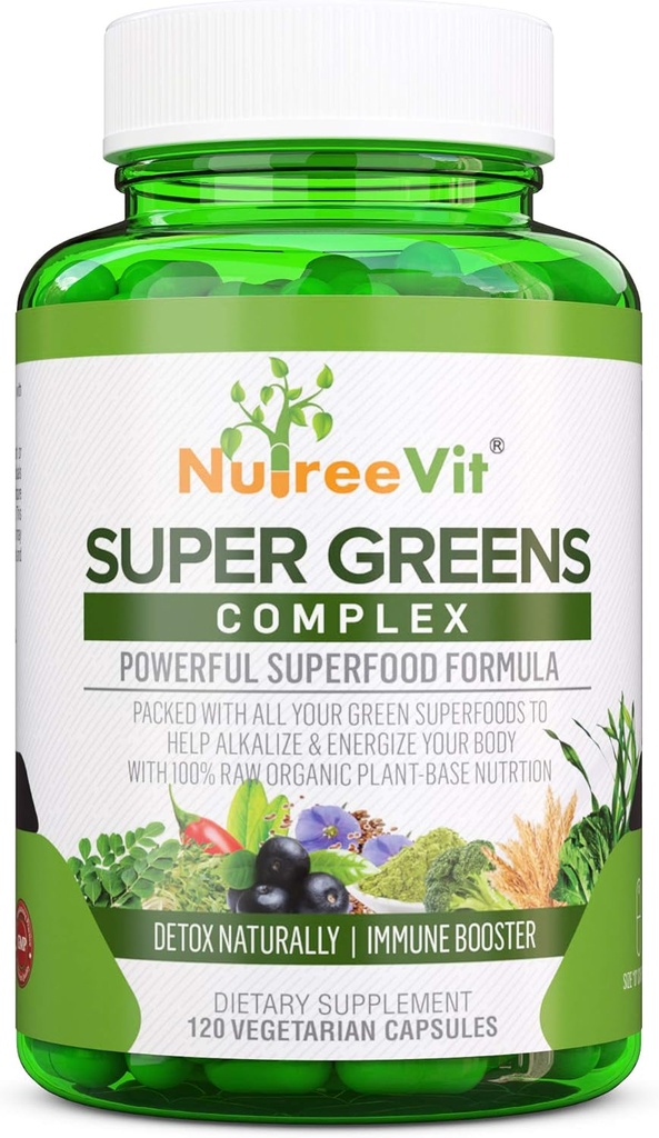 SuperGreens - Spirulina, Clorella, Wheatgrass + Más - Nutrient-Packed Green Blend