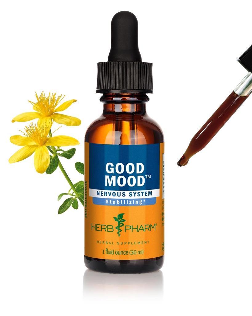 Herb Pharm Good Mood Support Supplement: with St. John's Wort & Certified Organic Ashwagandha | Positive Mood & Emotional Balance Support Tincture| Fast-Absorbing, Non-GMO |Up to 2 Week Supply, 1 oz*