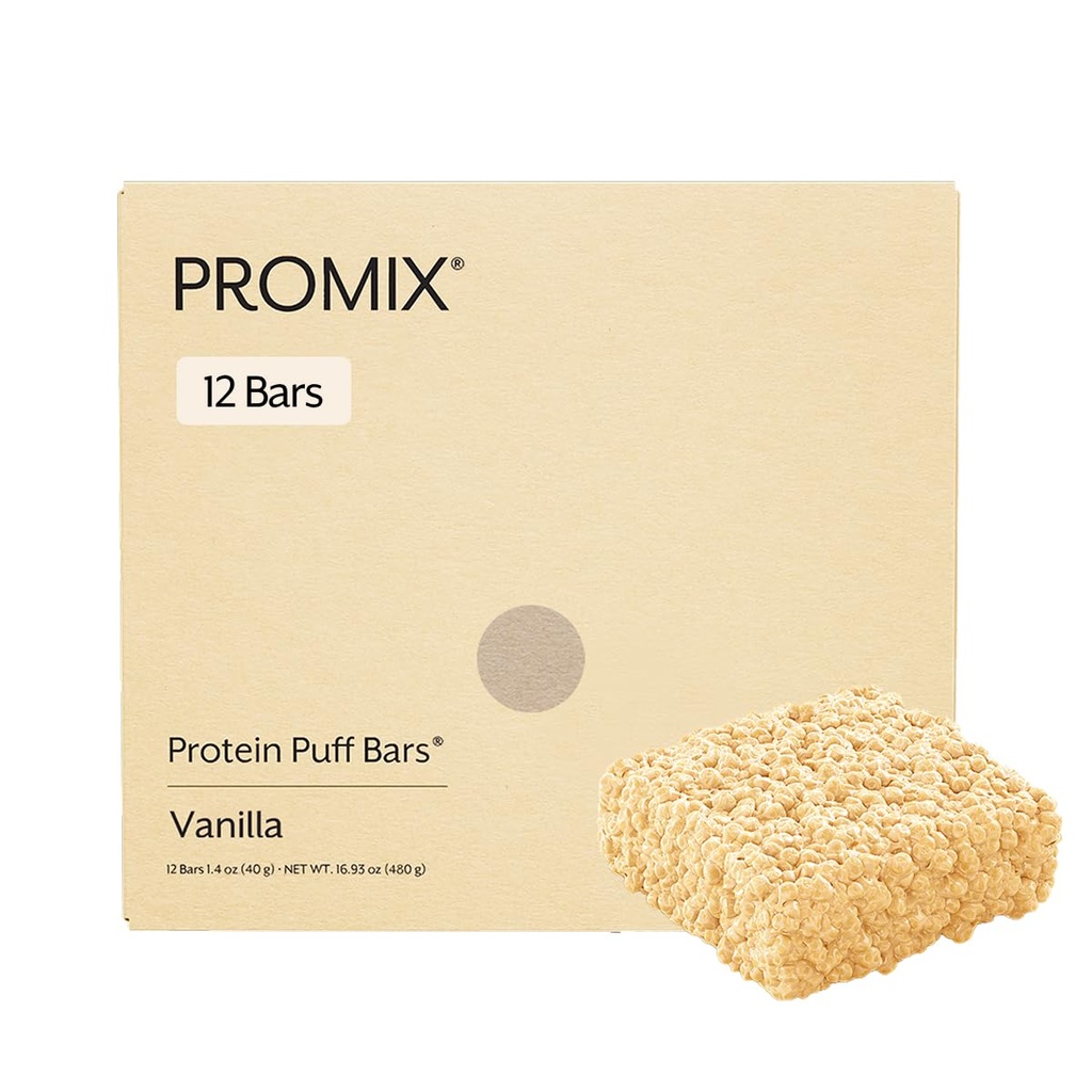 ProMix Nutrition Protein Puff Bars, 12-Pack - Madagascar Vanilla - Marshmallow Crispy Treat - Great Tasting &amp; Healthy On The Go Snack - High Protein & Low Calorie - Non-GMO & Free From Gluten, Soy, & Corn.