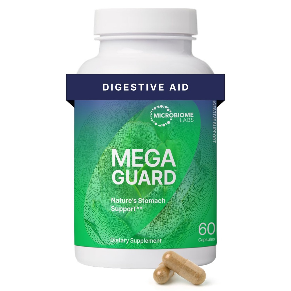 Microbiome Labs MegaGuard Gut Health Supplements - Ginger Root, Licorice Root & Artichoke Leaf Extract to Support Digestive Health & Occasional Gas - for Women, Men & Kids 8+ (60 Capsules)