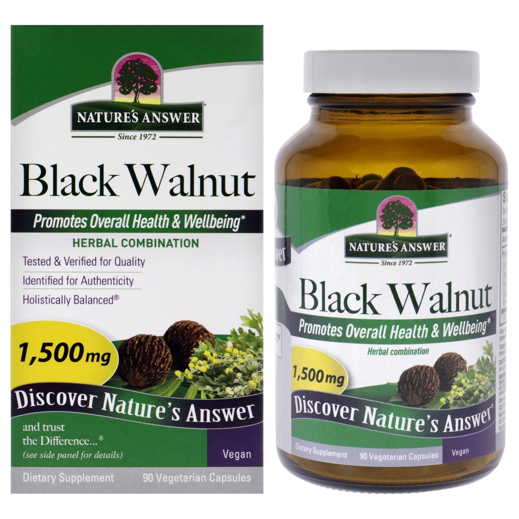 Respuesta de la naturaleza Black Walnut Complex Vegetarian Capsules Powder, 90-Count Black Walnut ← Vegan ← Non-GMO Black Walnut Wormwood ← Natural Cleanser ← Detoxifier Support