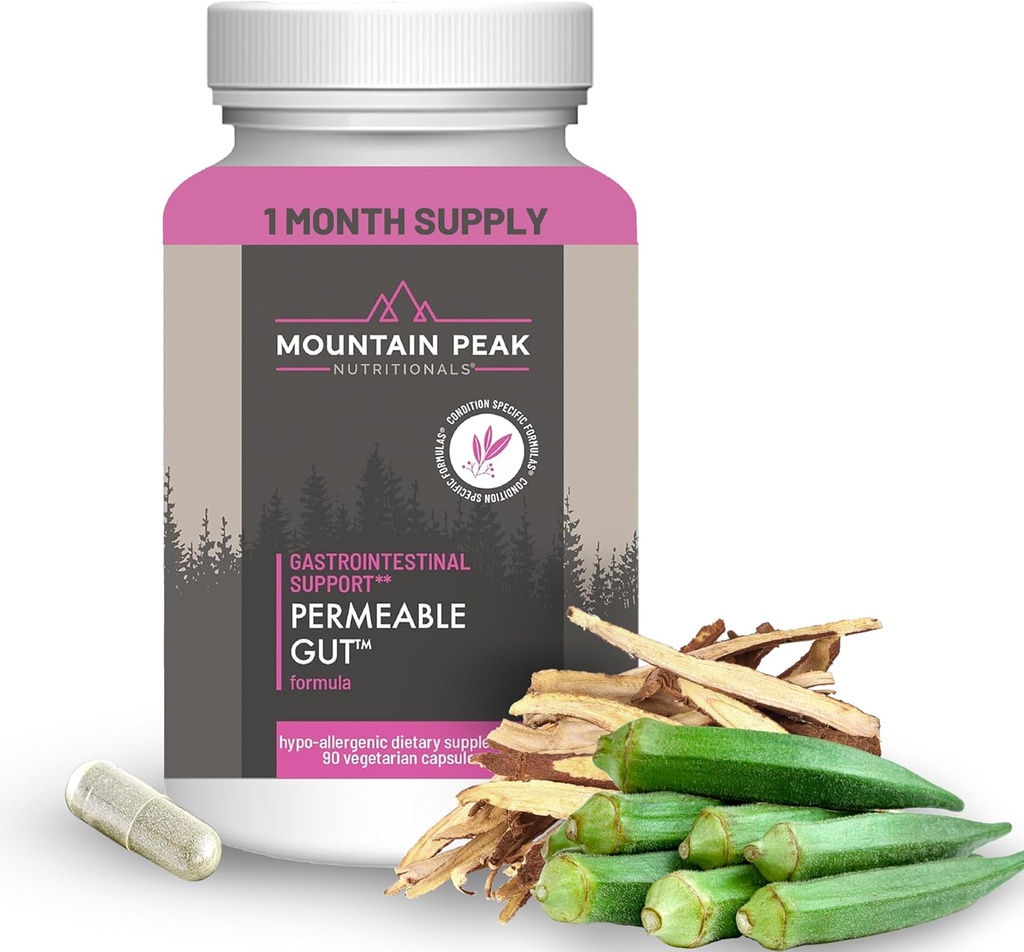 Nutriciones de pico de montaña Permeable Gut Fórmula - Ayuda a proteger a Stomach & Intestinal Lining - Leaky Gut & Gastro Suplemento de apoyo - Suplemento dietético hipoalergénico (90 cápsulas vegetarianas)