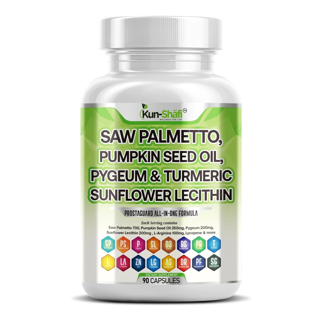 Saw Palmetto with Stinginging Nettle, Pygeum, Pumpkin Seed, Sunflower Lecithin, Turmeric " Ashwagandha – Prostate Support for Men with Lycopene " Vitamin D3 – 90 Capsules