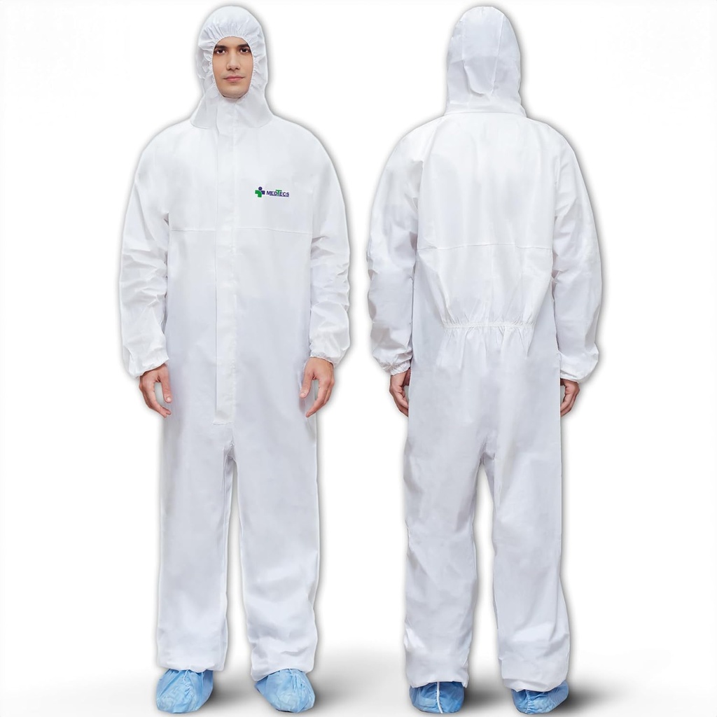 Trajes de Medtecs Hazmat - 6 Opciones de tallas - Traje de tapas desechables, Cobertura protectora médica para todo tipo de trajes Hazmat