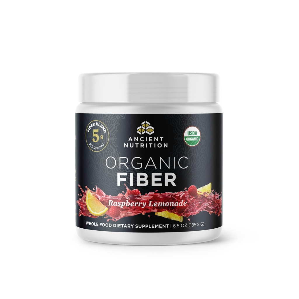 Ancient Nutrition Organic Fiber Powder, Raspberry Lemonade, Soluble Fiber from Acacia & Konjac Root, Supports Digestive Health, Reduces Bloating, 6.5 oz