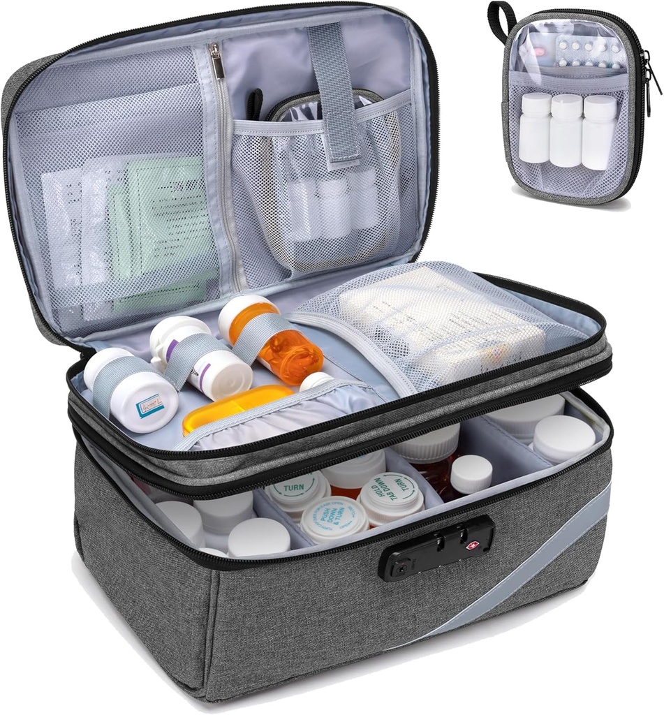 Trunab Medicine Storage Bag with Combination Lock, Lockable Pill Bottle Organizer, Travel Medication Carry Case for Medicine Box, Prescription, Vitamins,Supplements or Medical Supplies