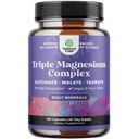 Suplemento Complejo de Magnesio Triple - Alta Absorción Magnesium Glycinate, Malate &amp; Taurate Blend for Muscles Energy Support & Heart Health - Triple Mg Complex 400 mg Capsules - 180 Conde