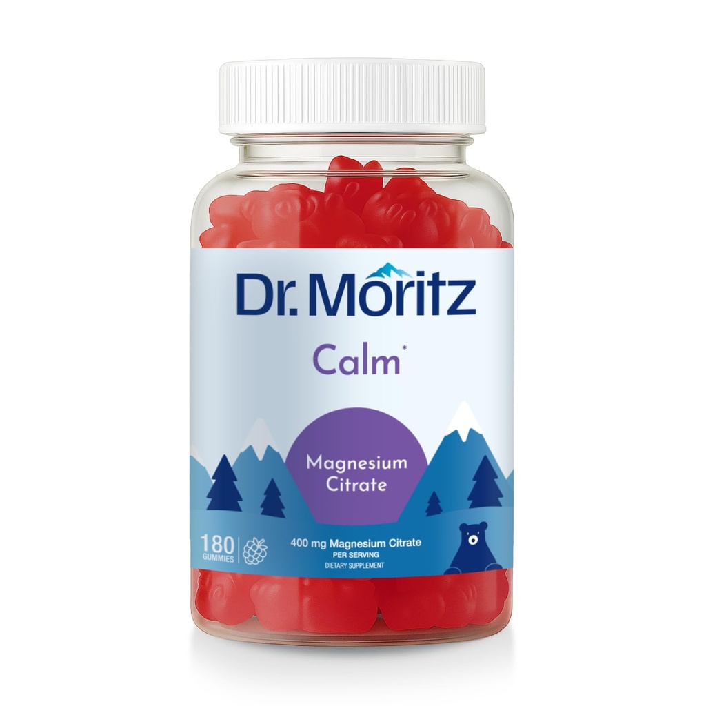 Dr. Moritz Magnesium Gummies for Adults - Low-Sugar 400 mg - Soporta reposo sueño- fácil de masticar Adultos y niños Magnesium Citrate Gummies (180 Conde) - Raspberry Flavored