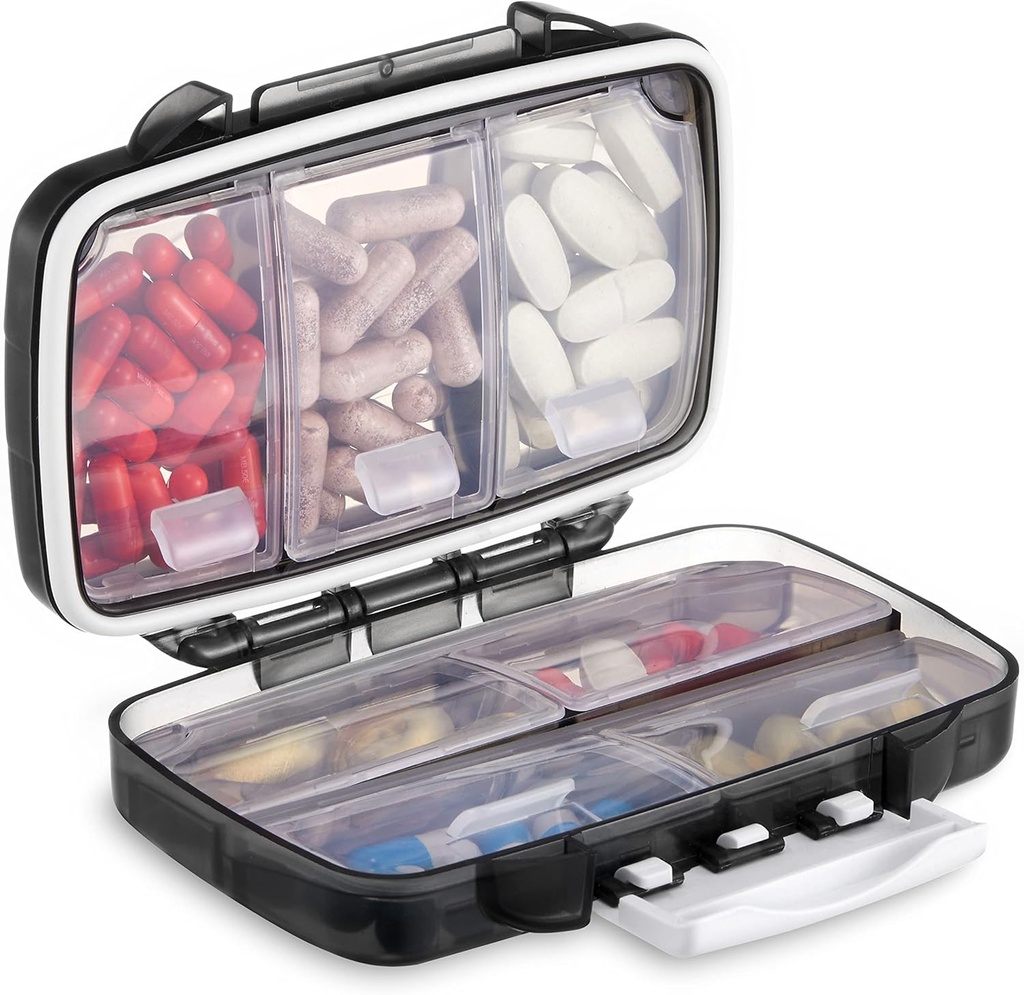 Fullicon Portable Pill Organizer Weekly, Small Travel Pill Case with 7 Compartment, Moistureproof and Airtight Pill Box, Travel Pill Holder for Vitamins/Fish Oils/Supplements