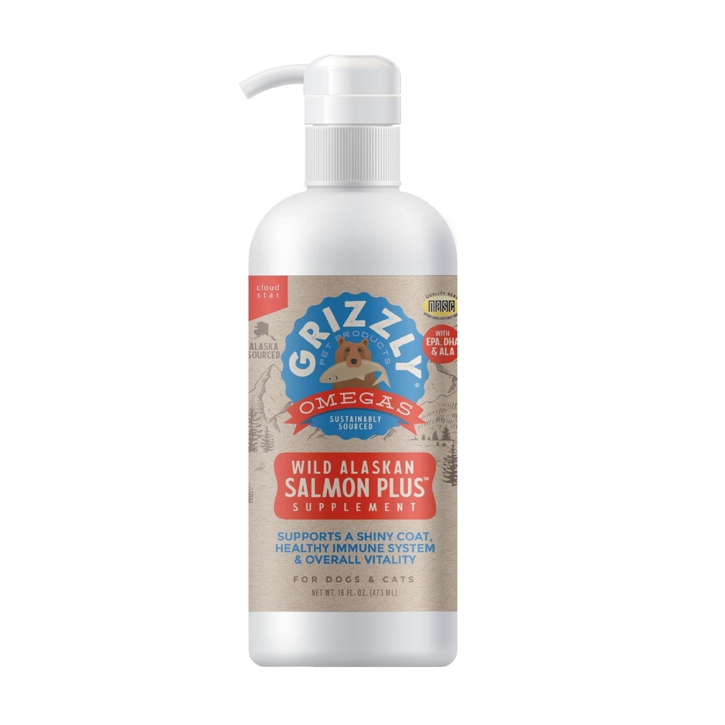 Grizzly Pet Products Salmon Plus Omega 3-6-9 Suplemento alimenticio para perros y gatos, 16 onzas