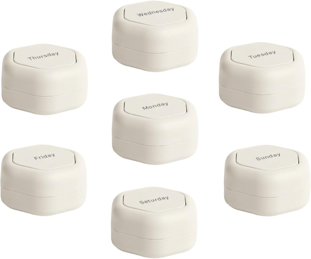 Cadence Travel Containers - Pill Case Set - Magnetic Travel Capsules,Daily Medicine Organizer for Pills, Suplementos, " Vitaminas - 7 Flex Smalls (0.56oz) para organizador semanal de píldoras - Sand