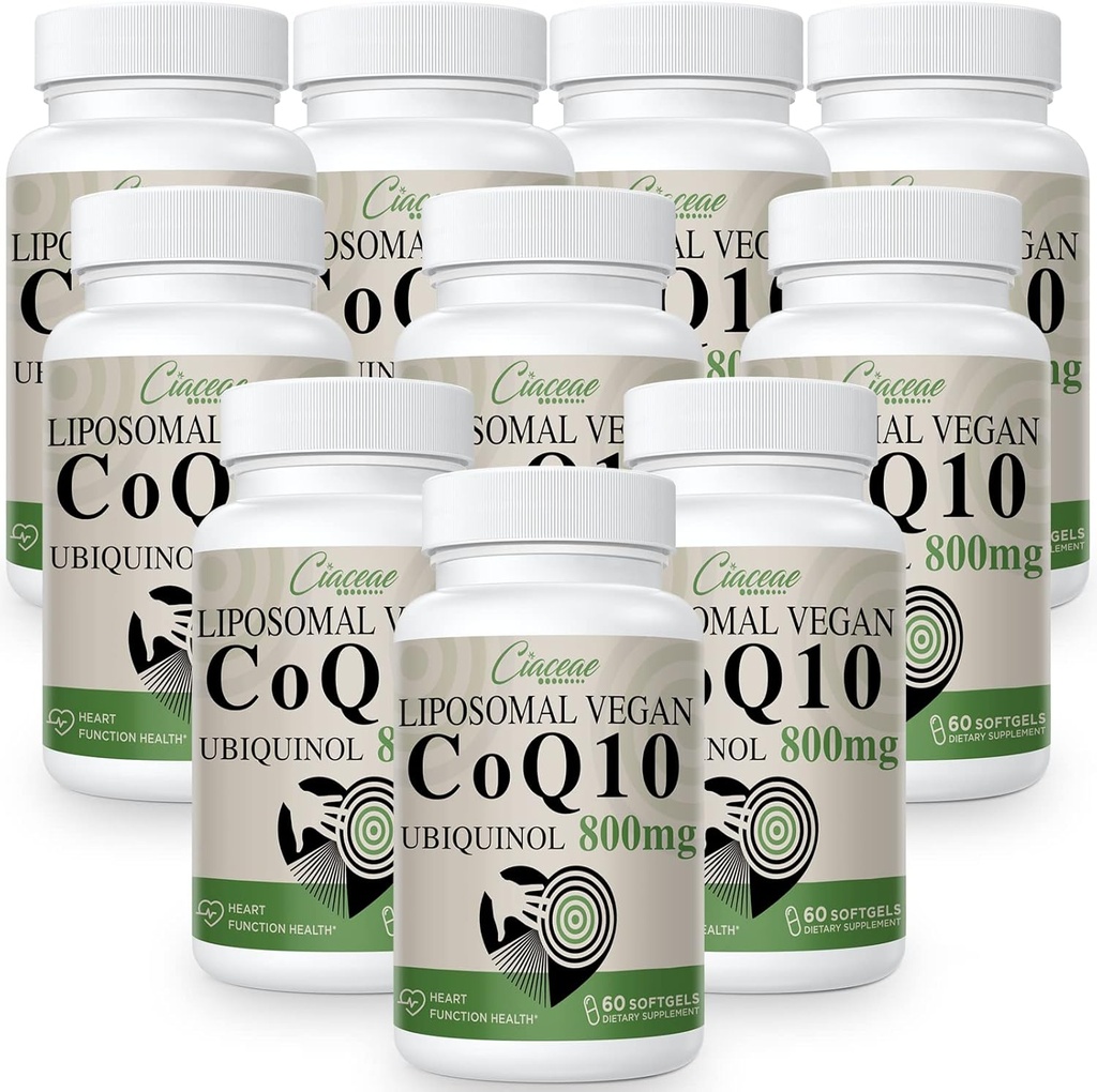 Liposomal CoQ10 800mg Ubiquinol Softgel, Max Absorption Ubiquinol Coenzyme Q10, Ubiquinol CoQ10 Suplemento para Antioxidante, Función cardíaca " Producción energética, CoQ10 puro 800mg, 600 Vegan Softgels
