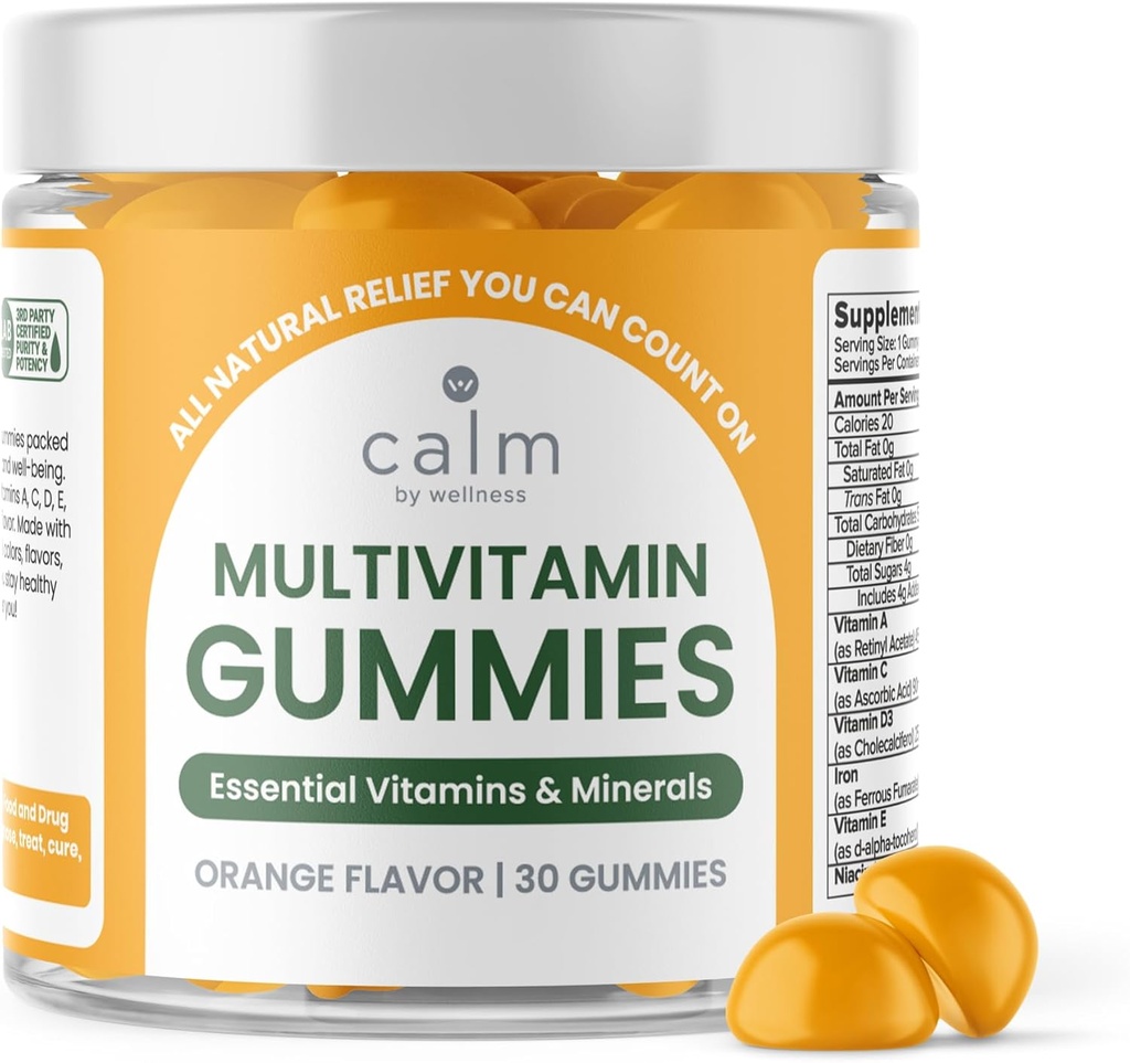 Calm by Wellness Multivitamin Gummies - All Natural Vegan Adult Multivitamin Gummy - Packed with Antioxidant Vitamins C & E, B12, B6, Folic Acid, Pantothenic Acid - Essential for Overall Health