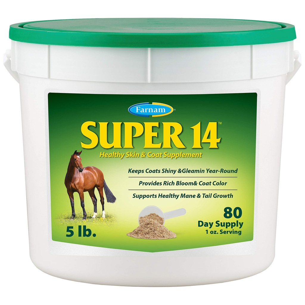 Farnam Super 14 Healthy Skin &amp; Coat Supplement for Horses, Keeps Coats Shiny &amp; Gleaming Year-Round 5 Pound, 80 Day Supply