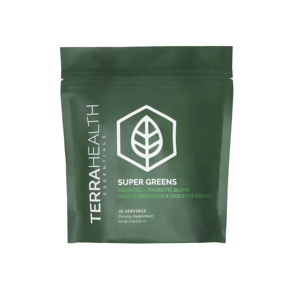 Terra Health Essentials® Super Greens TEN Organic Superfood Greens Powder TEN Gluten-Free Gut-Friendly Probiotics TEN 30 Servings