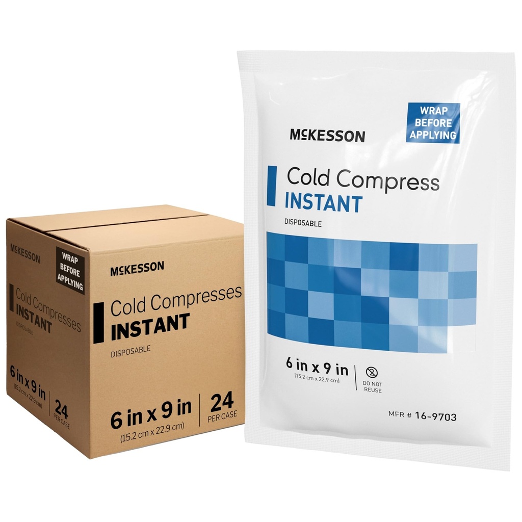 McKesson Instant Cold Packs 6" x 9" [24 Pack] – Instant Ice Packs for Injuries Desechables, Pain Relief, Swelling, Sprains – Travel Cold Compress for Sports, First Aid, Toothache