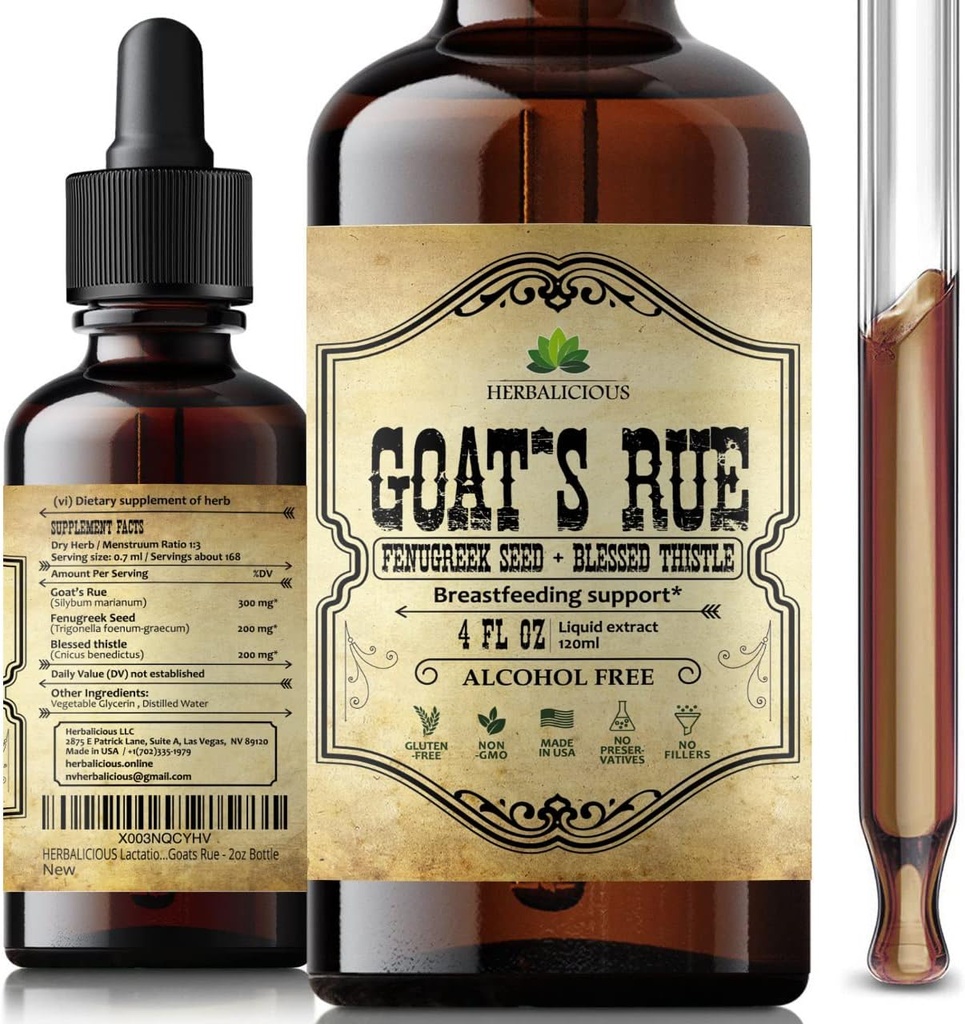 HERBALICIOUS Goat's Rue Liquid Extract 4 fl oz - Natural Herbal Tincture with Goat's Rue, Fenugreek Seeds, Beat Thistle - Alcohol Free Non-GMO Lactation Supplement for increased Breast Milk