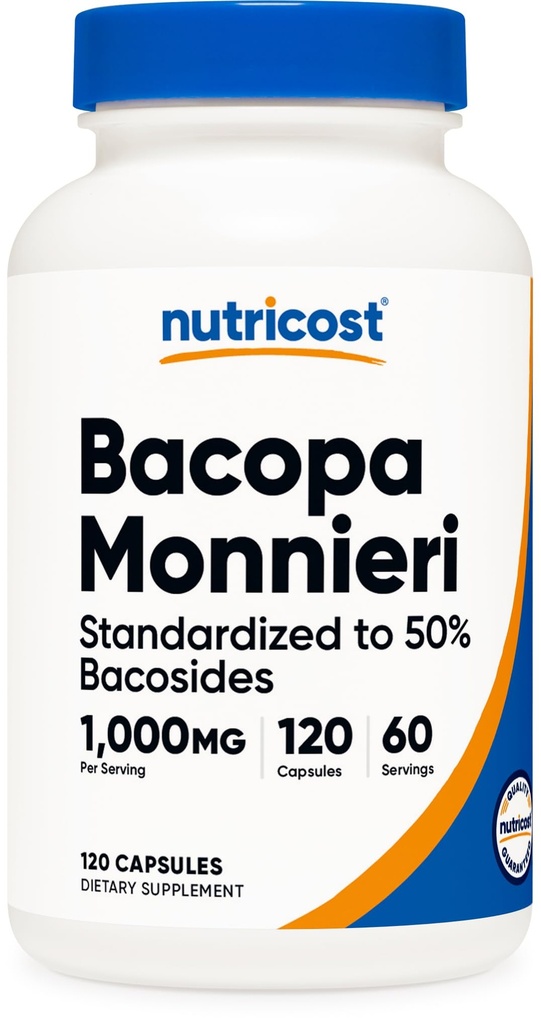Nutricost Bacopa Monnieri 1000mg, 120 Capsules (60 Servings) - Non-GMO, Gluten Free, and Vegetarian Friendly