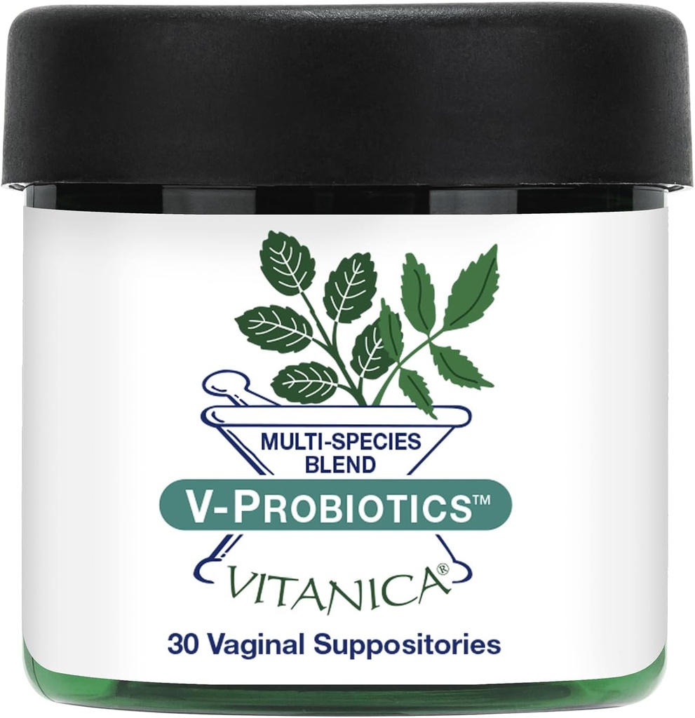 Vitanica V-Probióticos - Probióticos para Mujeres - Supositores Vaginales con Lactobacillus Rhamnosus, Gasseri &amp; Más - Suplemento de Salud para Mujeres - Pro Logo - 30 Supositorios Vaginales