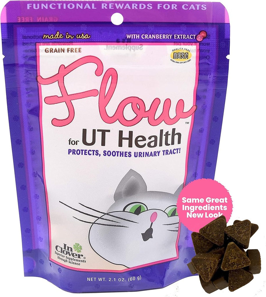 In Clover Flow Soft Chews for Cats. Daily Support for UT Health. Scientifically Formulated with Natural Ingredients to Keep Urinary Tract Flowing Naturally