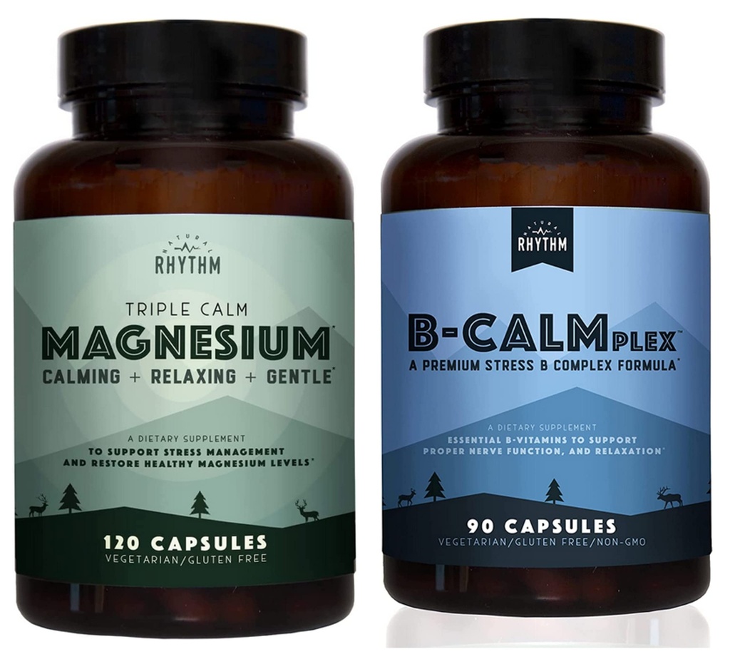 Natural Rhythm Calm Bundle - Triple calma Magnesium 150mg, 120 capsules + B-CALMplex, Única vitamina B Lind, 90 cápsulas
