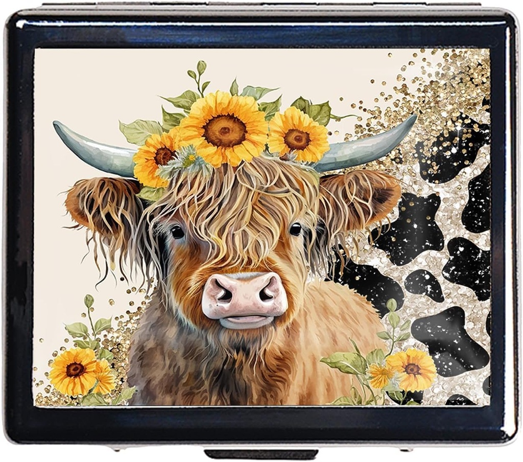 7 días cromado brillante plata píldora organizador con espejo interior tiene 8 compartimentos separados rectángulo 7 días caja de la píldora del día (Highland Cow)