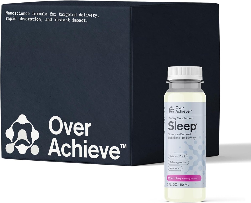 Bebida para dormir con tecnología avanzada de Nanociencia - Contiene Melatonina, Ashwagandha y Valerian Root - 12 Pack Ayuda para dormir líquido ayuda Caer más rápido, Mix Berries 2oz