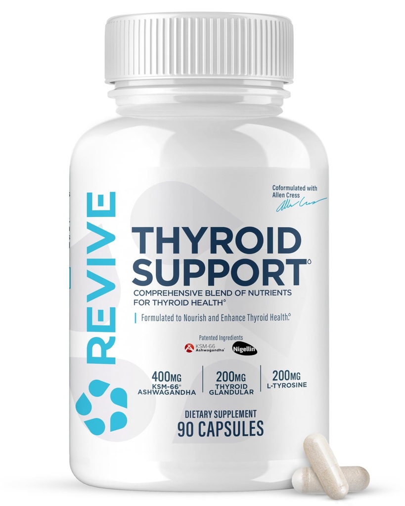 Revive MD Thyroid Support Supplement for Men ' Women - Integral Blend of Nutritents Supports Healthy Thyroid Function with Essential Vitamin, Minerals & Herbs (90 Capsules, 30 Servings)