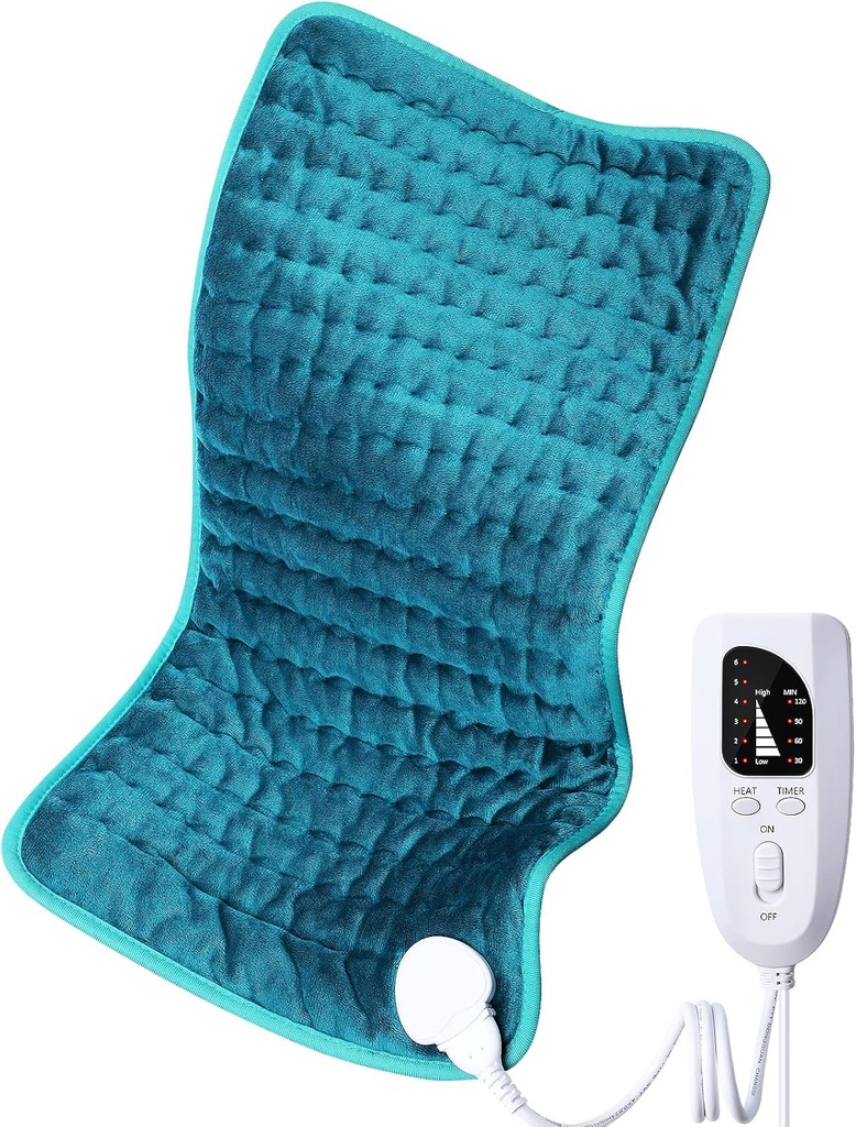 Almohadilla de calefacción eléctrica para retroceso / hombro/nee/Leg Alivio de dolor, 6 Ajustes de calefacción rápida, Auto-Off, Lavadora de máquinas, Opciones de calor seco húmedo, Extra Grande 12"x24"