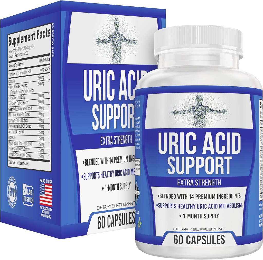All-in-1 Uric Acid Cleanse Support Supplement with 14 Active Ingredients TEN Daily Detox " Flush Support TEN Uric Acid Health Supplements for Men ' Women ← 60 Capsules